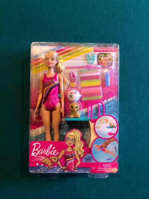 Barbie Dreamhouse Adventures Swim 'n Dive Doll With Diving Board & Puppy New