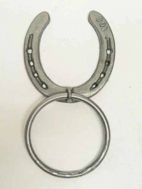 Natural finish Cast Iron Western Single Horseshoe  with 4" Towel Ring