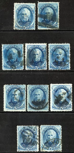 US Stamps # 179 Used F-VF Lot Of 10 Many Very Fine Scott Value $250.00