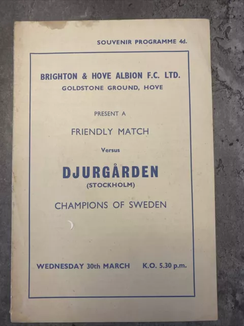 Brighton & Hove Albion v Djurgarden 30/03/1960 (Friendly Match)