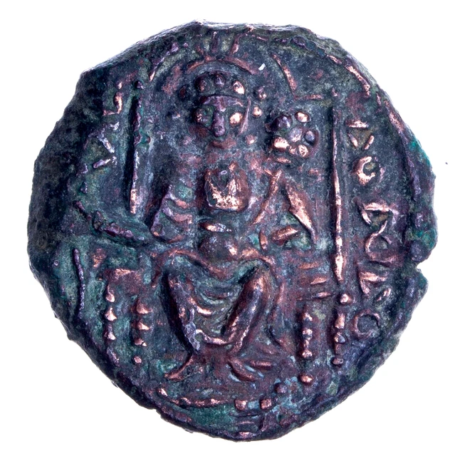 India Kushan Empire Vasudeva II 267-300 Æ Unit Pieper AIC 1818 Ardoksho Seated