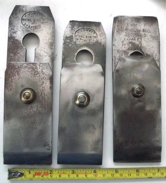 Vintage Carpenters Plane Irons & Chip breakers, 2 X J. Jowett, 1 x Hearnshaw Bro