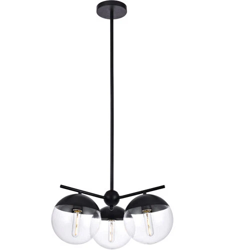 Living District LD6129BK Eclipse 3 Lights Pendant Ceiling Light with Clear Glass