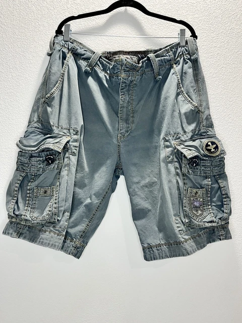 JET LAG Shorts Mens 38 Blueish Gray Cargo Surplus Drawstring Baggy Sanforized