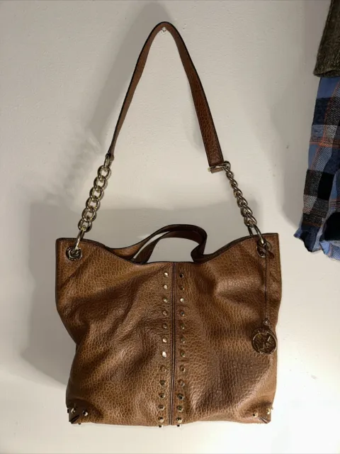 🌞Michael Kors Uptown Astor Studded Walnut Brown Leather Large Tote Bag