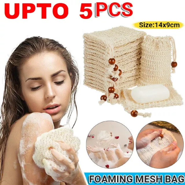 Soap Exfoliating Bags Natural Ramie Foaming Soap Saver Bag Pouch Drawstring Set