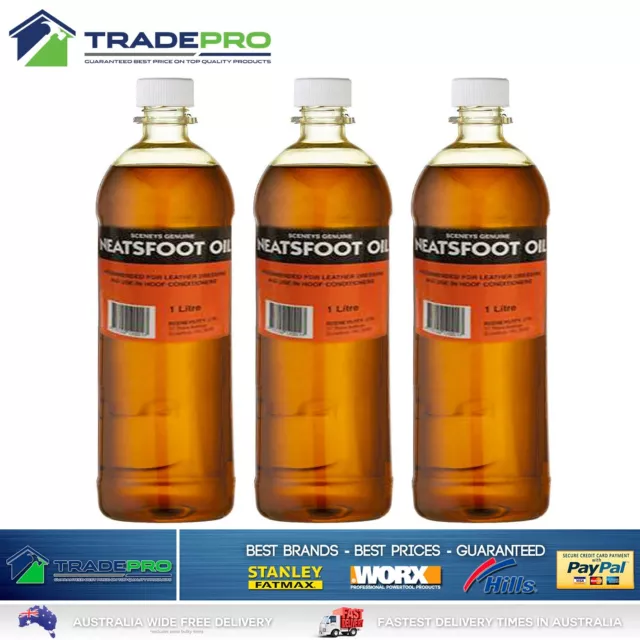 3x Neatsfoot Oil 1L Restore Preserve Protect Leather Saddlery 1LTR Jackets Horse