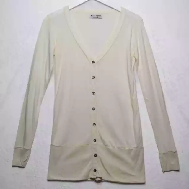 MICHAEL STARS Supima Cotton Tunic Longline Cardigan Lightweight Knit Ivory Sz OS