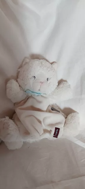 Kaloo Doudou Chat Marionnette Blanc Ecru Beige Bandana Bleu Tbe