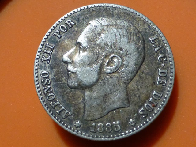 Espagne - Una Peseta (Argent) - 1885 - Rare & Rare Qualite Tb++/Ttb !
