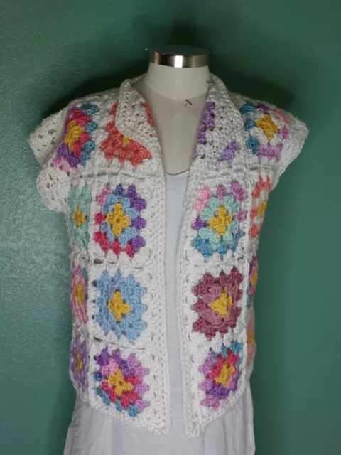 New Spring Summer Cardigan Sweater Granny Square Open Front Handmade Crocheted