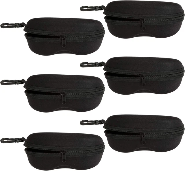6PK Zipper Shell Travel Eyeglass Case W/ Clip & Cloth for Sports/Safety Glasses
