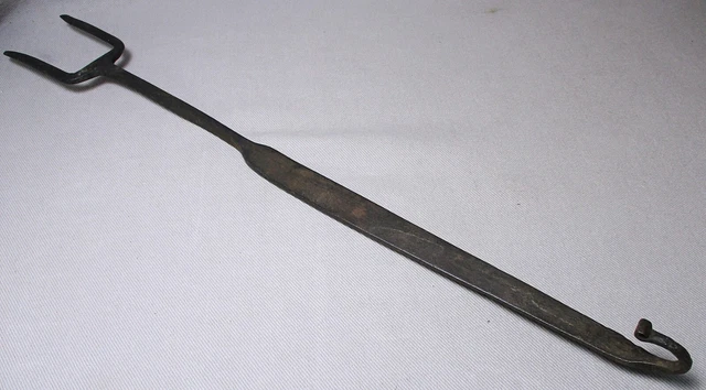 Antique 18th - 19th C Wrought Iron Rat Tail Fireplace/Hearth Fork