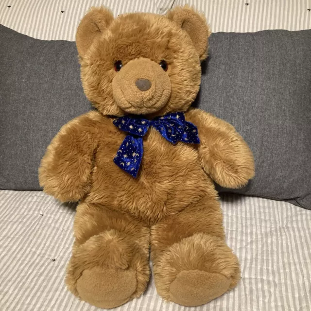 Large Brown Plush Teddy Bear With Blue Bow 27” Long Soft Stuffed Teddy Bear