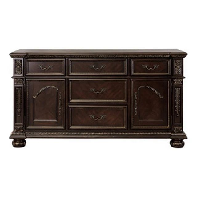 Finn 66 Inch Classic Wood Sideboard Buffet Leaf Carved Molded Trim Brown