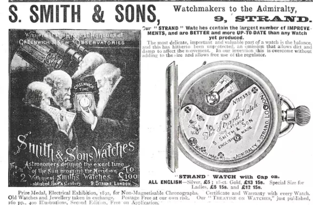 Original Victorian Smith & Sons Watch Watches Print Advert Strand Prices 1890s