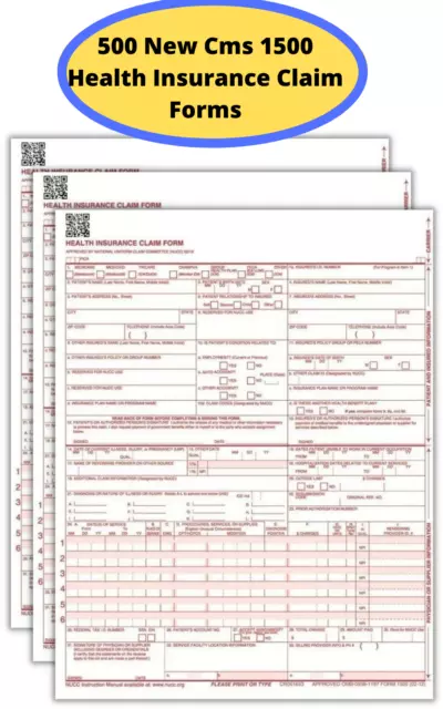 NEW CMS 1500 HCFA Health Insurance Claim Forms (Version 02/12) - 500 Forms