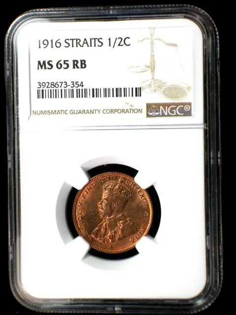 Straits Settlements 1916 1/2 Cent *NGC MS-65 RB* Malaysia Scarce One Year Issue