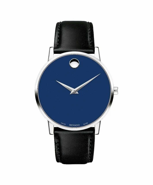 NEW MOVADO "Museum Classic" Men Blue Dial BlackLeather 0607270 AUTHORIZED DEALER