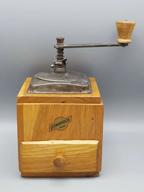 alte HAND-KAFFEEMÜHLE 'Leinbrock Ideal' Handkurbel Holz