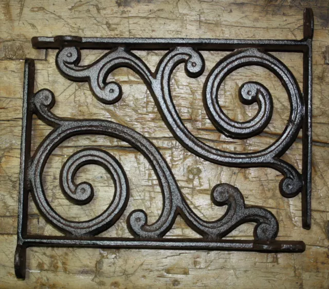 2 Cast Iron Antique Style HD SPIRAL Brackets Garden Braces RUSTIC Shelf Bracket