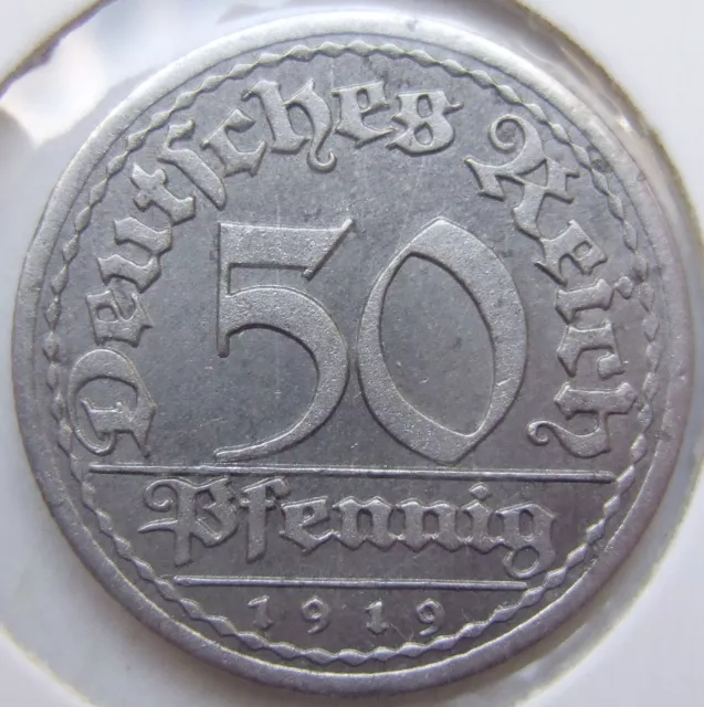 Coin German Reich Weimar Republic 50 Pfennig 1919 E IN Extremely fine