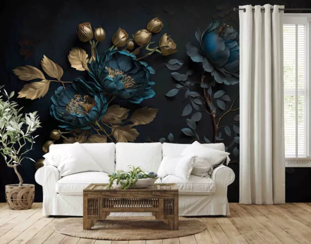 3D Floral Dried Flower Black Leaf Self-adhesive Removeable Wallpaper Wall Mural1 2