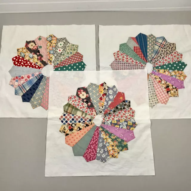 "Lote de 3 bloques de edredón de colección cosidos a mano de Dresde 17"" X 17"