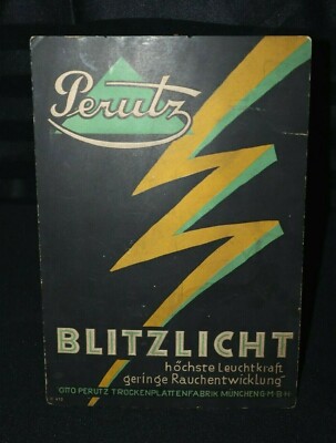 Otto Perutz "Blitzlicht" Antique Photography German  Store Advert Sign 10"x 7"