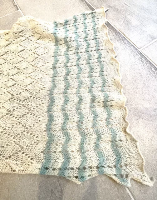 Vintage Glen Appin Delicate Lace Wool Frame Knit Scarf 41” Rectangl Blue England