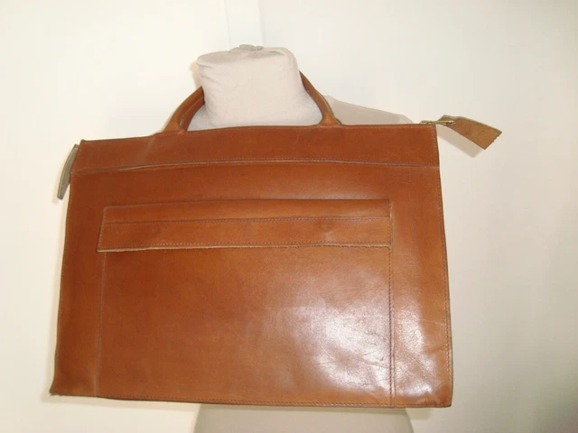 GRAND SAC VINTAGE Cuir Marron Cartable Fourre Tout EUR 60,00 - PicClick FR