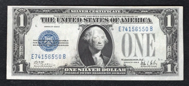 Fr. 1602 1928-B $1 One Dollar “Funnyback” Silver Certificate About Uncirculated