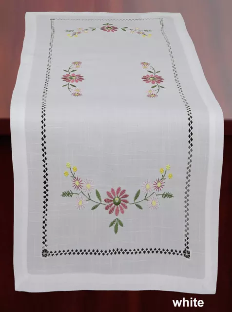 Creative Linens Hemstitch Embroidered Daisy Flower Placemats Table Cloth Runner