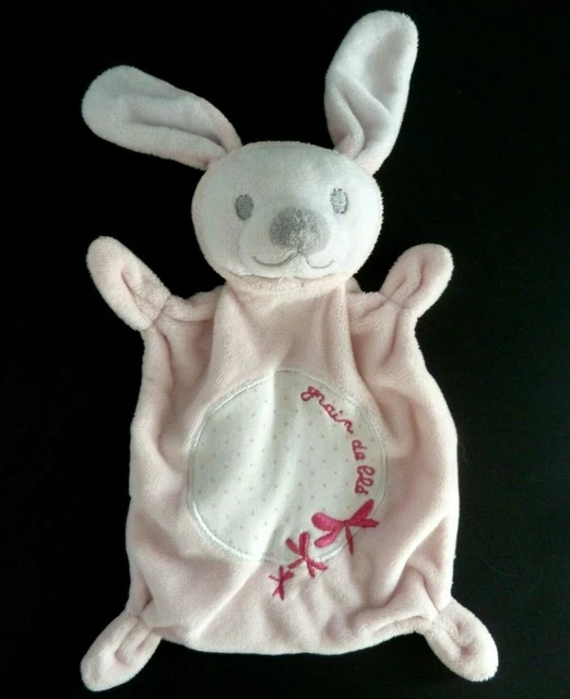 32- Doudou Plat Grain De Ble Lapin Rose Blanc Rond Libellule Papillon Etat Neuf*