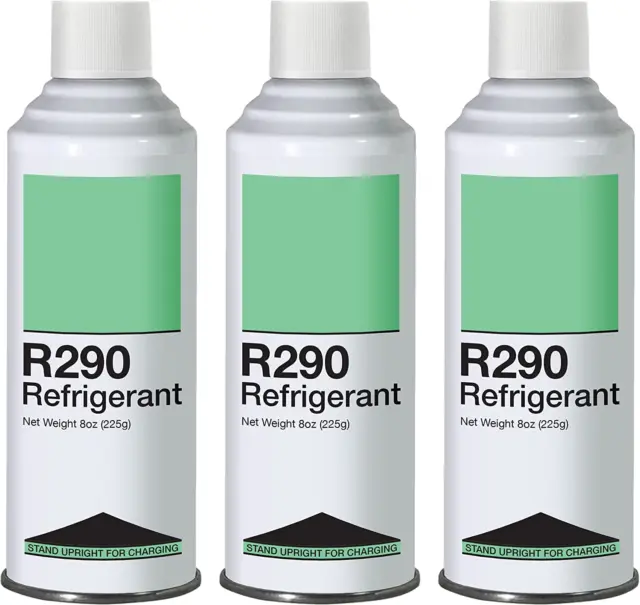 R290 Refrigerant 3-Pack - 8Oz Upright Charging Self Sealing Can - Can Stand Upri