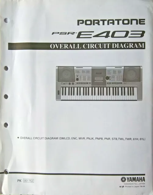 Yamaha PSR-E403 Clavier Original Globale Circuit Diagramme Et Schematics Feuille