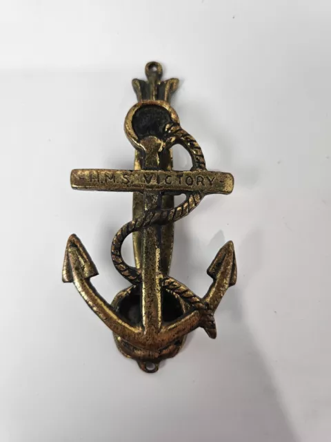 Vintage HMS Victory Solid Brass Maritime Door Knocker Ship Anchor Nautical Decor