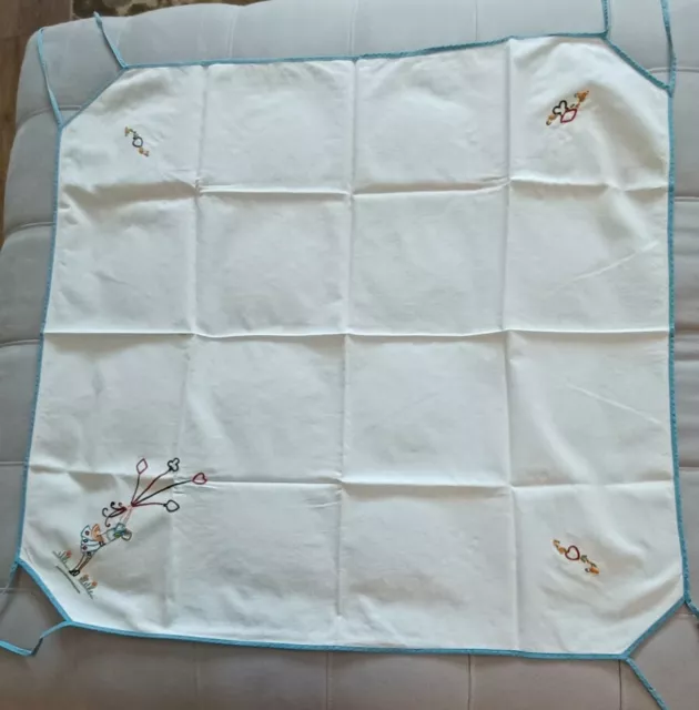 Vintage Playing Card Table Cloth 1950s, Poker Table Cover, Embroidered 50s Linen