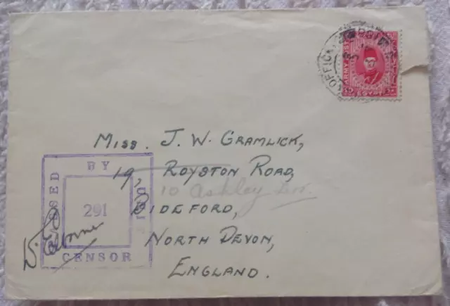Egypt Field Post Office 188 and Censor Postmarks. Entire Envelope, 2nd World War