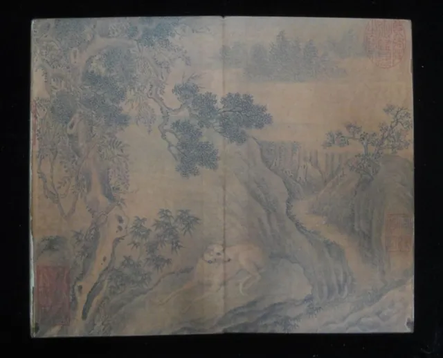 Large Old Chinese Hand Painting Lovely Dogs Paper Book "AiQiMeng" Mark