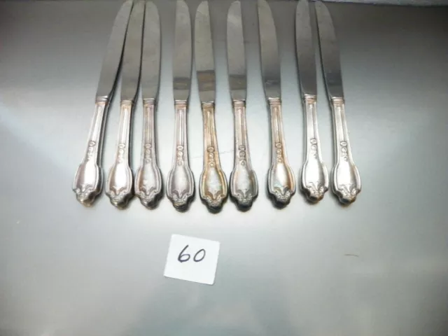 Set Of 9 International Silver Co. Xii  Falmouth Dinner Knives  Silver Plate 1914