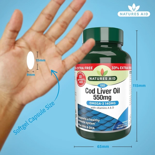 NATURES AID COD Liver Oil 550mg 120 Softgel Capsules (Providing 120mg