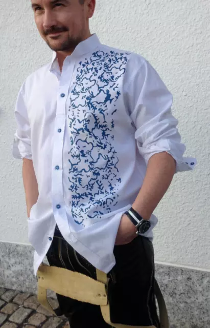 Camicie folcloristiche folcloristiche uomo camicia per il tempo libero camicie bianco blu collo eretto cotone