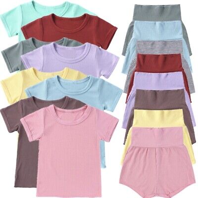 Baby Girls Boys Summer Outfits Short Sleeve T-shirt Tops Shorts Bloomers Pajamas