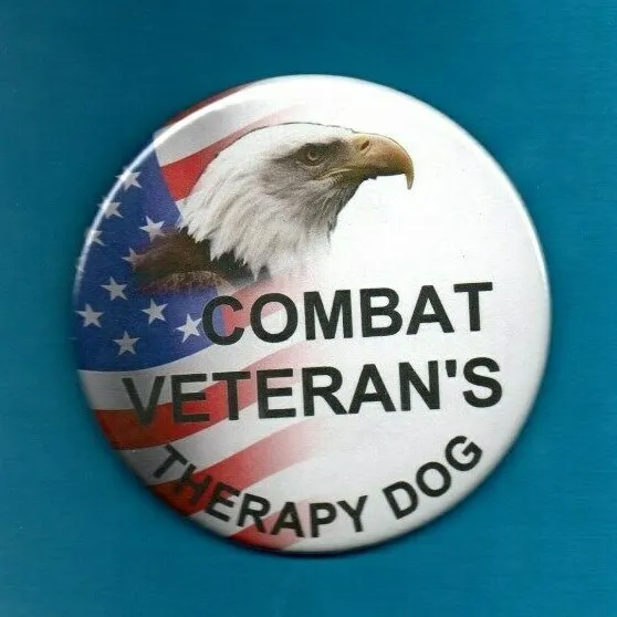 COMBAT VETERAN'S THERAPY DOG - therapy dog 3" vest button  w/pin back