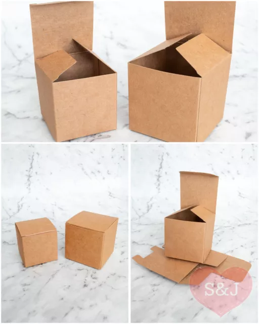 50x Kraft Brown Rustic Box 5 6 7 8 9 10cm Party Favour Plain Cardboard Container