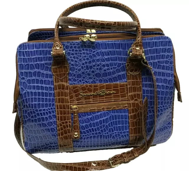Samantha Brown Embossed Crocodile Print Blue Brown Weekender Briefcase Bag