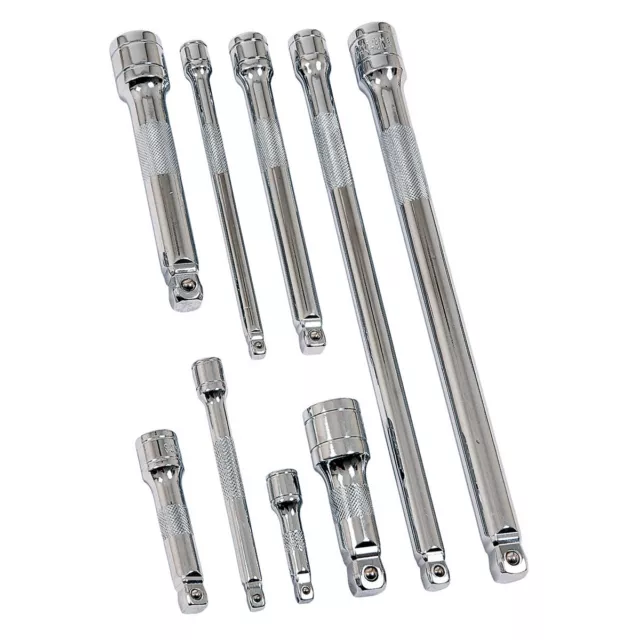 9PCE CRV WOBBLE EXTENSION BAR TOOL SET FOR 1/4" 3/8" 1/2" DR. SOCKETS 50mm-250mm