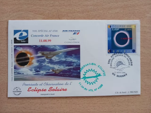 enveloppe vol Spécial. AF 4500, Concorde Air France , Éclipse Solaire.