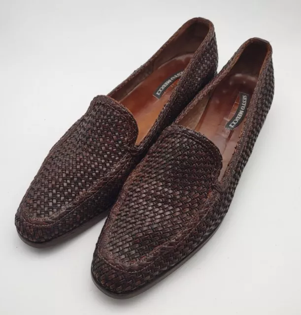 Sesto Meucci Italy Brown Woven Leather Slip On Loafers Shoes Womens Size 10 N